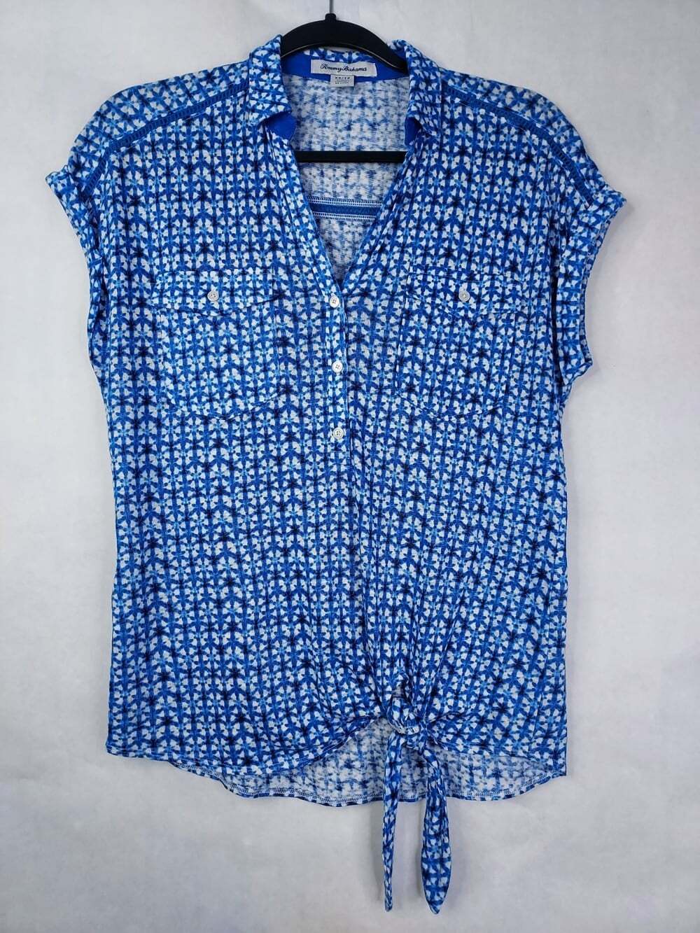 Tommy Bahama Linen Tie Front Blouse Women's XS Button Up Shirt V-Neck Beach Boho